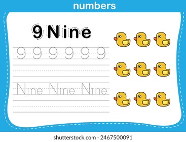Connecting dot and printable numbers exercise for preschool and kindergarten kids illustration vector