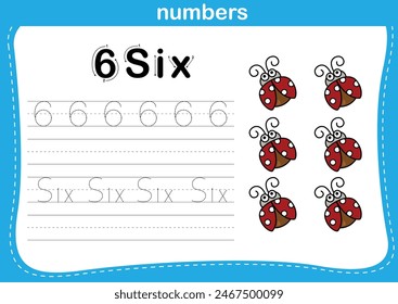Connecting dot and printable numbers exercise for preschool and kindergarten kids illustration vector