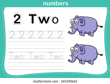 Connecting dot and printable numbers exercise with lovely cartoon for preschool and kindergarten kids illustration, vector