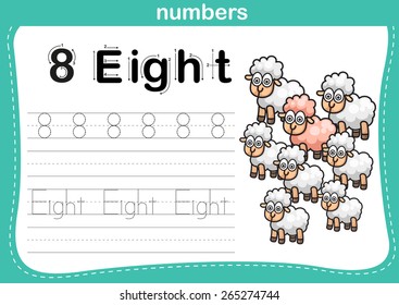 Connecting dot and printable numbers exercise with lovely cartoon for preschool and kindergarten kids illustration, vector
