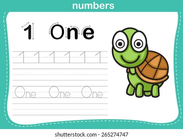 Connecting dot and printable numbers exercise with lovely cartoon for preschool and kindergarten kids illustration, vector 