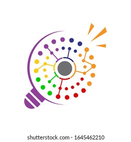 Connecting Dot Tech Idea Bulb logo design vector concept