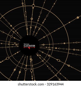 Connecting dots - Connection Business and Science concept. Golden Lines and Dots on Black Background. Vintage Style Technology Concept. Vector illustration.