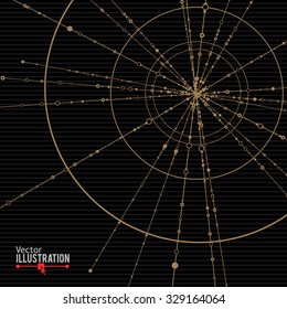 Connecting dots - Connection Business and Science concept. Golden Lines and Dots on Black Background. Vintage Style Technology Concept. Vector illustration.