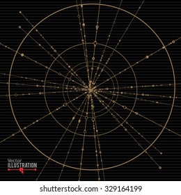 Connecting dots - Connection Business and Science concept. Golden Lines and Dots on Black Background. Vintage Style Technology Concept. Vector illustration.
