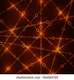 Connecting dots - Connection Business and Science concept. Orange Lines and Dots on Dark Background. Vector illustration. 