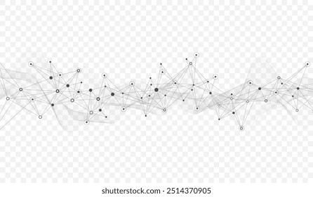 Connecting dots and lines with flowing wavy lines. Abstract geometric plexus style background. Hand drawn vector art.