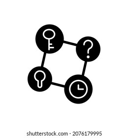 Connecting facts black glyph icon. Mind game. Analyze question. Solving puzzles, clues for riddles. Part of mystery quest. Escape room. Silhouette symbol on white space. Vector isolated illustration