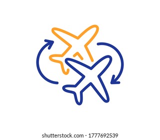 Connecting flight line icon. Change airplane sign. Airport symbol. Colorful thin line outline concept. Linear style connecting flight icon. Editable stroke. Vector