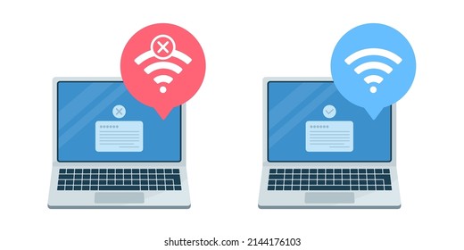 Connecting a laptop to Wi-Fi, Connection error. Vector illustration of each.