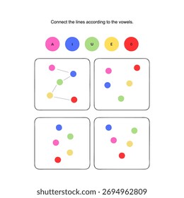 Conexión De La Línea De Acuerdo Con El Diseño De Vector De Vocales Para Niños
