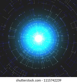 Connecting lines and dots on dark background. Abstract network connection design concept. Technology design vector background, digital geometric abstraction with lines and points.
