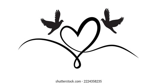 Connecting lines form a love with a dove silhouette. Drawing Continuous Line Illustration Minimalist Trendy Heart Love Symbol One Line Abstract Minimalist Contour Drawing Vector EPS 10