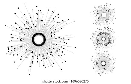 Connecting Many Dots With Circle In Center Via Lines. Command Concept Or Social Connection.