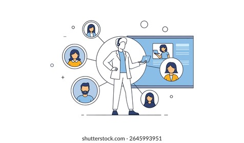 Vernetzung von Menschen in globalem virtuellen Kommunikation Online Teamwork Concept