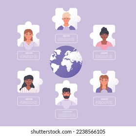 Connecting people infographic. Communication and interaction in social networks and instant messengers, chatting, globalization. Modern technologies and digital world. Cartoon flat vector illustration
