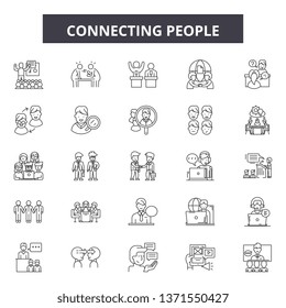 Connecting people line icons, signs set, vector. Connecting people outline concept, illustration: connection,people,business,social,team,person,group