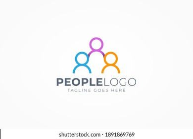 Connecting People Logo Line. Colorful Outline Shapes Human Icon Linked Style isolated on White Background. Usable for Teamwork and Family Logos. Flat Vector Logo Design Template Element.