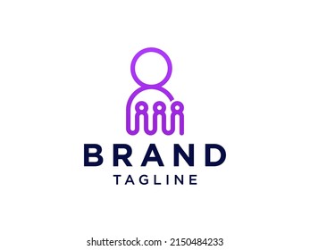 Connecting People Logo Line. Purple Outline Shapes Human Icon Linked Style isolated on White Background. Usable for Teamwork and Family Logos. Flat Vector Logo Design Template Element.
