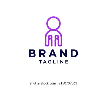 Línea de logotipos de personas de conexión. El contorno púrpura forma el estilo vinculado al icono humano aislado en fondo blanco. Usable para trabajo en equipo y logotipos familiares. Elemento de plantilla de diseño de logotipo de vectores planos.
