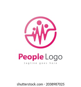 Connecting People Logo. Purple Linear Shape People Beat Icon isolated on White Background. Flat Vector Logo Design Template Element.