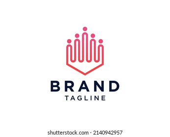 Logo "Connecting People". Rotes, lineares Gestaltungssymbol für Menschen einzeln auf weißem Hintergrund. Flaches Vectorlogo-Design-Vorlagenelement.