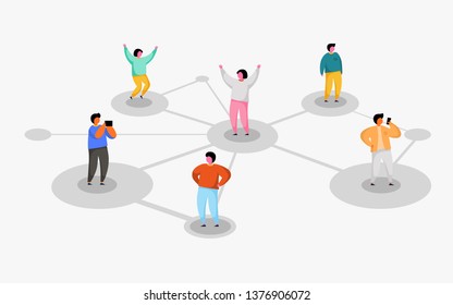 Connecting people. Social network concept. Refer a friend program. Vector illustration