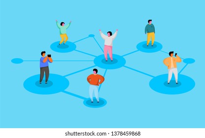 Connecting people. Social network concept. Refer a friend program. Vector illustration