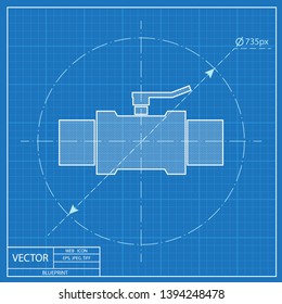 connecting pipes valve illustration. Engineering vector blueprint icon 