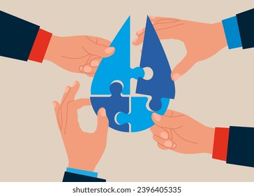 Connecting puzzle elements drop of water. Flat vector illustration