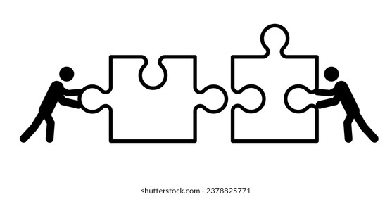 Connecting puzzle elements. Teamwork, jigsaw puzzle pieces connection line pattern. Puzzle pieces icon or pictogram. Business concept. Symbol of teamwork, cooperation, partnership.