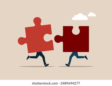 Connecting puzzle pieces. Business concept. Teamwork metaphor. Symbol of working together, cooperation, partnership. Vector illustration in flat style.