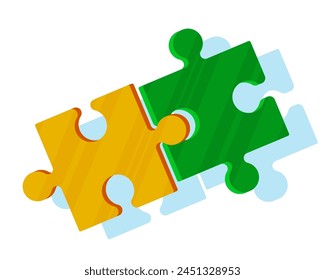 Connecting Puzzle Pieces. Symbol of Teamwork, Cooperation, Partnership. Business Strategy and Solution, Team Work Concept. Cartoon Flat Vector Illustration