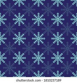 Connecting snowflakes on a dark blue background. Seamless vector repeat pattern. Great for holidays, christmas, home decor, wrapping, fashion, scrapbooking, wallpaper, gift, kids, apparel.