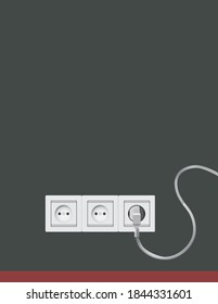 Connecting to sockets placed on the wall. Vector illustration.