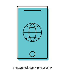 Connecting to web on mobile device. Search information on internet. Design element. Vector illustration. Icon with shadow isolated on white background.
