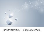 The connection of 3d cubes with abstract geometric polygonal with connecting dots and lines. Science and technology background. Big data and Internet. Abstract background. Vector illustration.