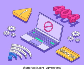 Connection 404 error isometric vector illustration. No internet connection. Web page not found