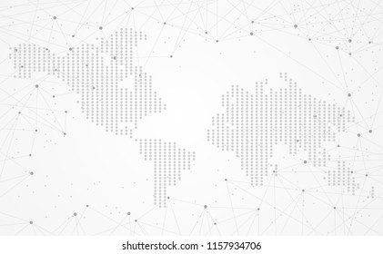 Connection abstract global world map dot line triangle and points concept bitcoin global network connection. Vector Illustration on hi tech gray background network.Vector illustration