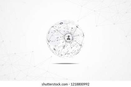 Connection abstract global world map dot line triangle and points concept business global network connection. Vector Illustration on hi tech gray background network.Vector illustration