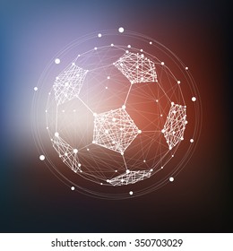 Connection abstract vector structure shaped in football ball. Mashed background. Geometric digital art illustration