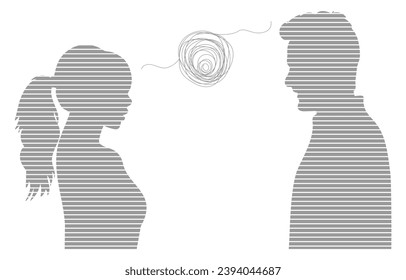 Relación entre el concepto de mujer y el de hombre. Dos siluetas. Relación entre el hombre y la mujer. Entendiendo el signo. Icono de terapia familiar. Símbolo de psicólogo familiar