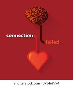 connection between heart and brain failed, illustration in a flat design