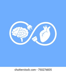 Connection between heart and mind. Vector illustration.