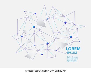 Connection blue science background. Abstract 3d technology futuristic geometrical and science neon background. Plexus digital wallpaper. Business concept. Medical structure and artificial intelligence