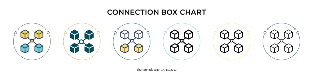Connection box chart icon in filled, thin line, outline and stroke style. Vector illustration of two colored and black connection box chart vector icons designs can be used for mobile, ui, web