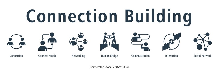 Conexão Construindo web banner ícone vetor ilustração conceito com ícone de conexão, conectar pessoas, rede, ponte humana, comunicação, interação e rede social.