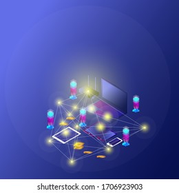 Connection of business and educational communication technology. Digital concept vector.