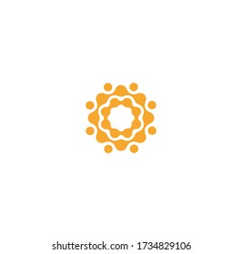 Connection circles logo template, abstract orange sun icon. Flat minimal dotted style emblem. Concept logotype design for business and startup. 