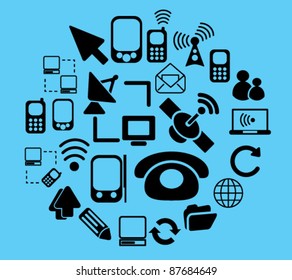 connection & communication icons, signs, vector illustrations set